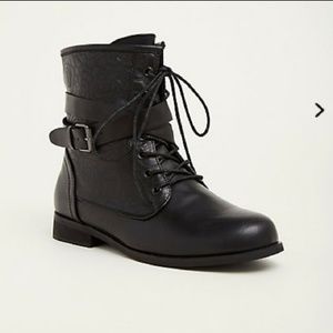 Wide Width Embossed Rose Faux Leather Combat Boots